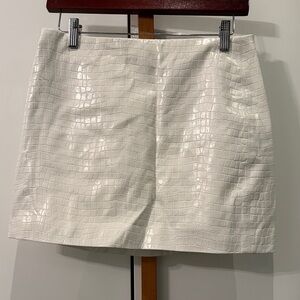 Alice + Olivia White Croc-Embossed Mini Skirt